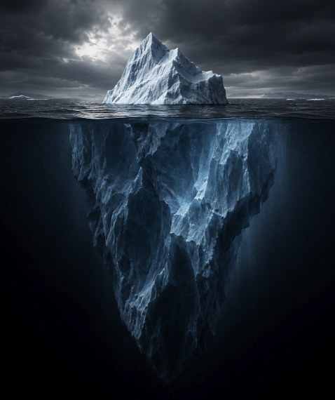 An iceberg under a stormy sky