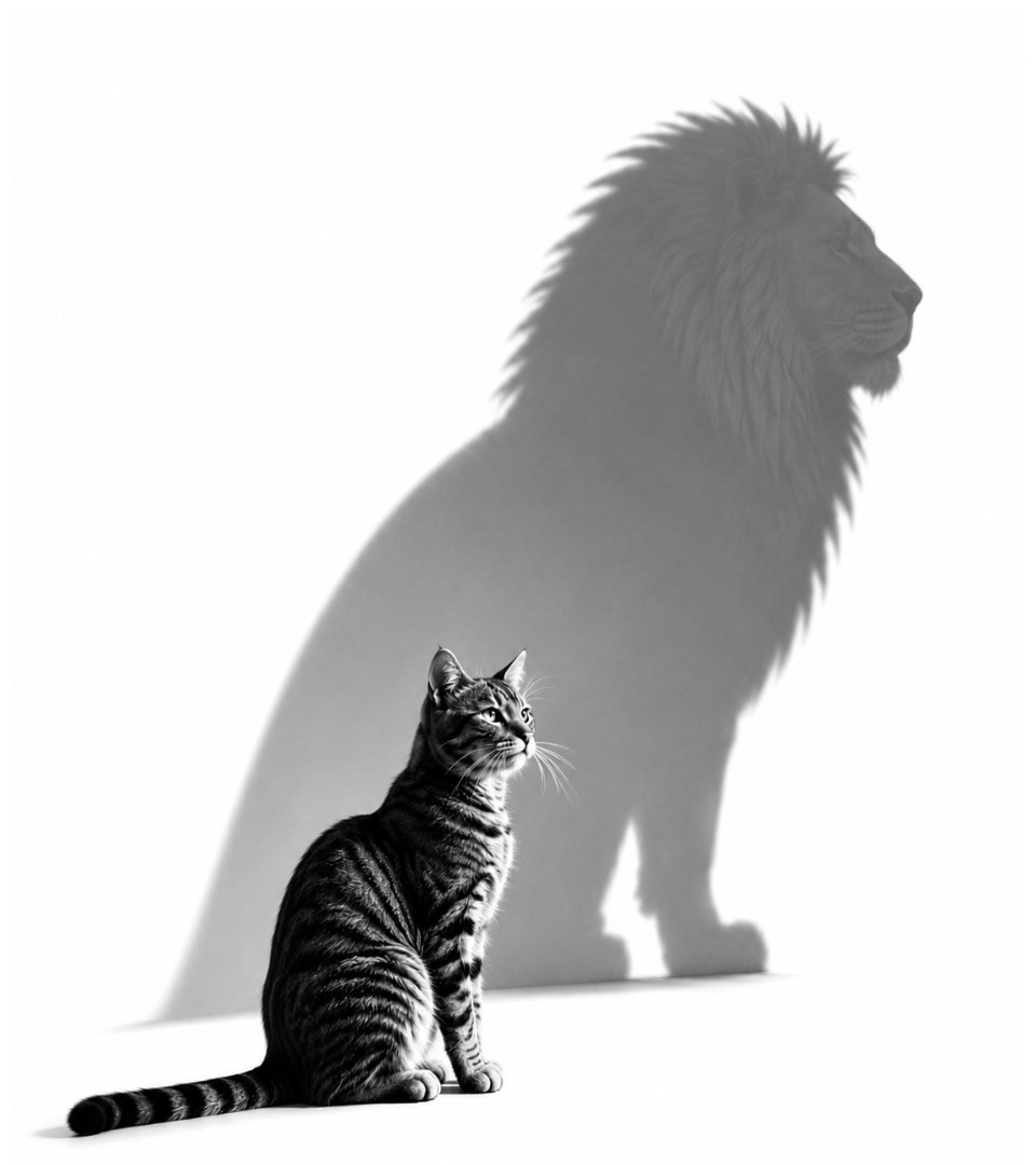 A cat casting the shadow of a lion